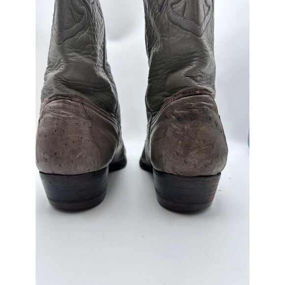 Montana Vtg Mens Ostrich Leather Western Cowboy Boots Sz 8.5 EE Gray Brown main image 6